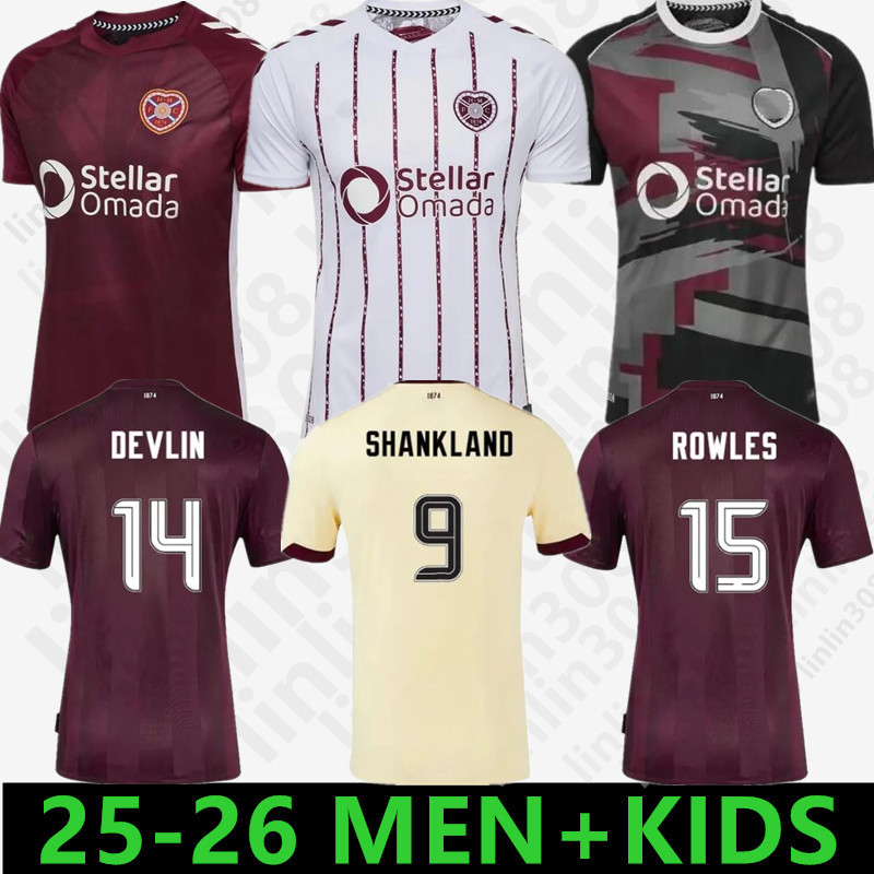 Hummel Hearts 25-26 Home Kit Soccer Jerseys Hearts Fans version BOYCE SHANKLAND DEVLIN 2025 2026 McKay Men kids kit socks full sets Football Shirts