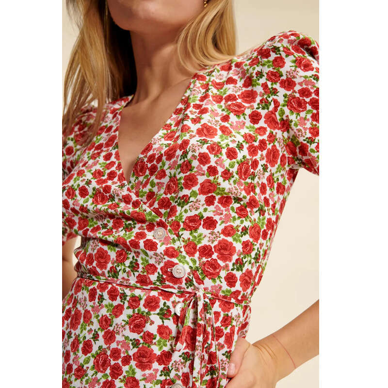 Maxi Dress for Women Luxury Dress Designer Dresses for Women 114 # Summer New 2025 Floral V-neck Short Sleeve Mid-length French Tea Break Wrap Dress w