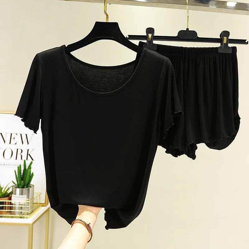 Modal Short-Sleeved Sleepwear Womens Summer Pajamas Set Bottoming Shirt Shorts Suit Large Size Homewear Pyjama Pour Femme 250616