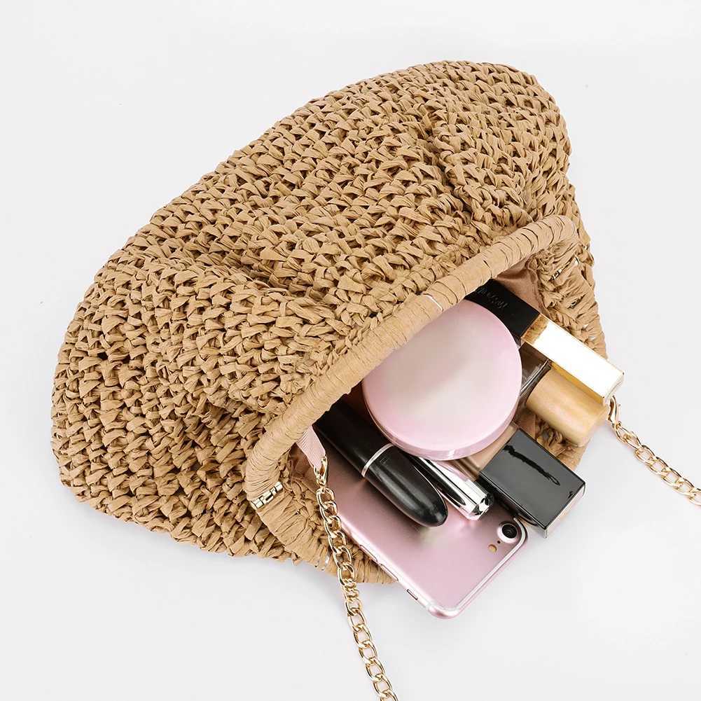 Designer Straw Shoulder Bag for Women Straw Woven Crochet Handbag Purse Rattan Chain Crossbody Raffia Bag for Vacation Z250617