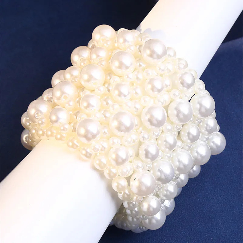 Fashion Simulated Pearl Jewelry Bracelet Jewelry Wide Handmade Elastic Bracelets For Women 250616