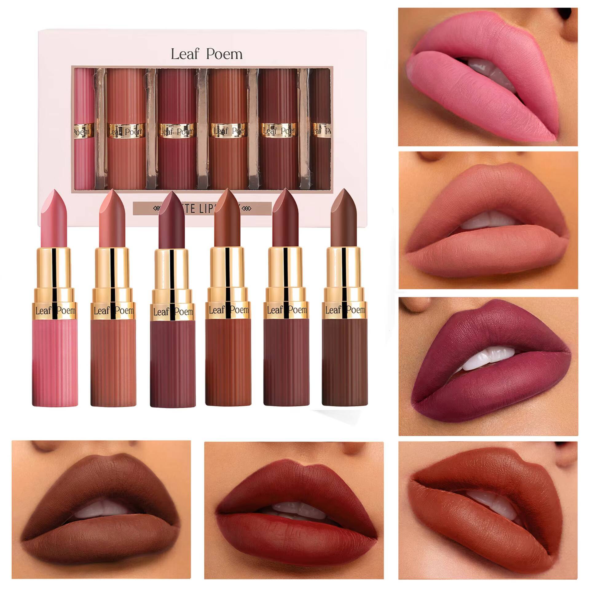 of 6 Lipstick Set Liquid Gloss Gift Box Finish Lip Gloss, Resistant to Fading Makeup Matte lipstick happy