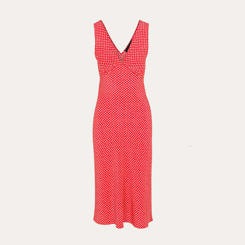 Whitedress Vestidos Fulllace Vestido 696 # Silk Low-cut Deep V-neck Sleeveless Slim Fit Asymmetrical Cut Mermaid Print French Vacation Style Dress for