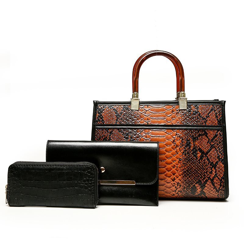 Free Shipping 2025 New Designer Bag Fashionable And High-quality Shopping Bag Retro Three Piece Set Large Capacity Snake Pattern Women's Single S