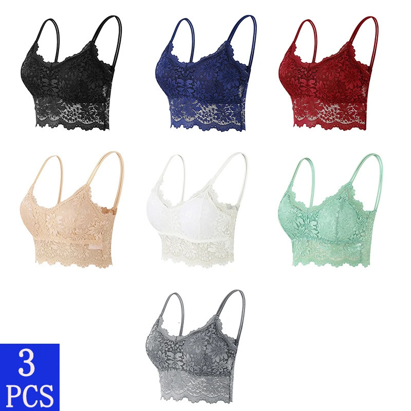 3PCS/Set Womens Sexy Lace Hollow Out Bras Top Comfortable Bralette Underwear Female Wireless Lingerie Seamless Bra 250617