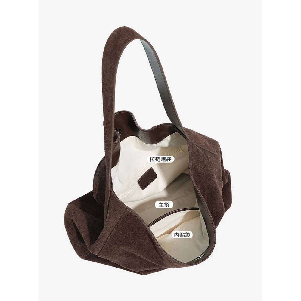 Large Capacity Winter Tote Quality Designer Frosted Handbag Genuine Leather Travel Shoulder Bag, Sude Wool Women Bucket Bag