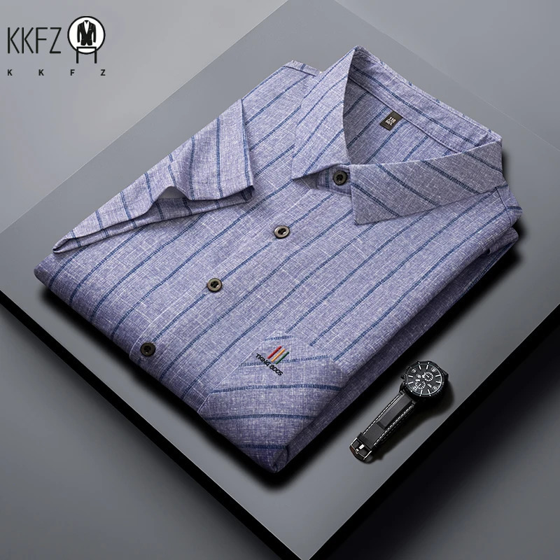 Mens Business Casual Short Sleeved Printed Shirt with Wrinkle Resistance No Ironing Comfortable All Season Versatile Top 250614