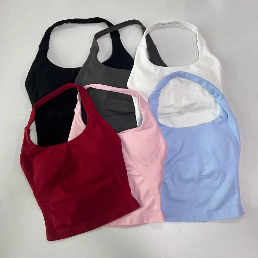 2pcs Gym Set Women Halter Tops High Waist Scrunch Seamless Shorts Clothes Activewear Workout Set Outfits Gym Suit W250617