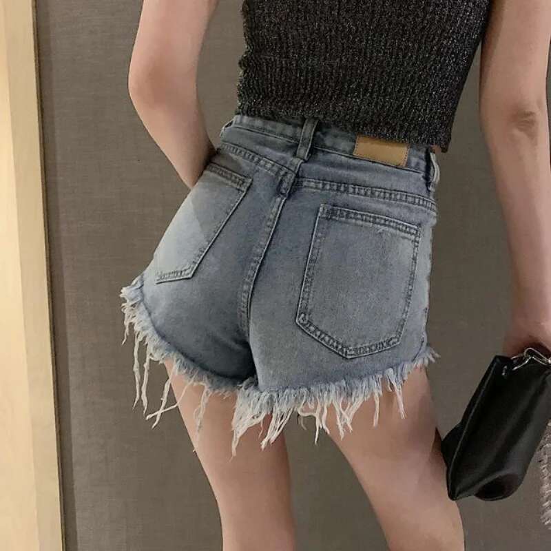 Womens Denim Shorts with Rhinestones Sequin Short Pants for Woman To Wear Trend 2025 Design Korean Style Outfits Youthful Jeans