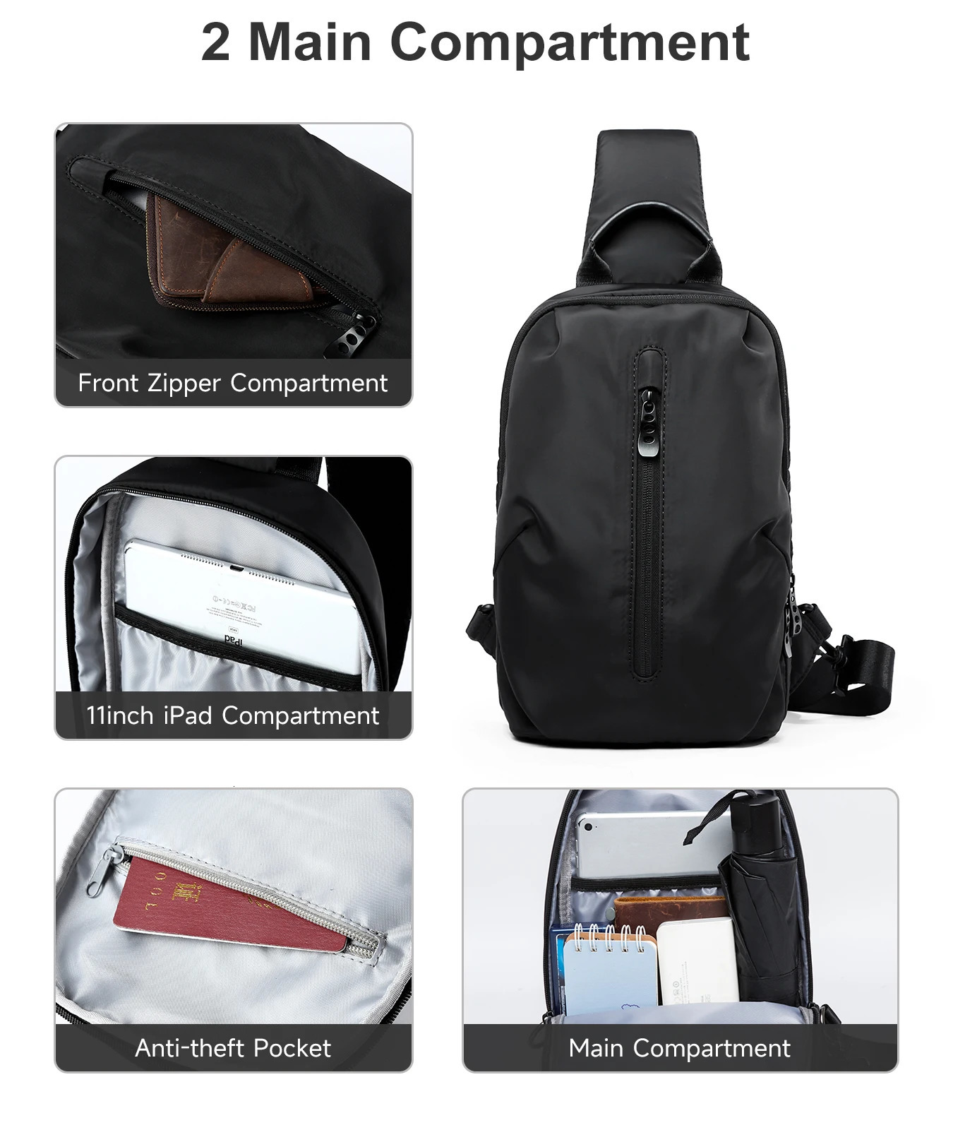 Chest Bag for Men Waterproof Durable Oxford Crossbody Bag Lightweight Breathable Sports Travel Shoulder Bag 250614
