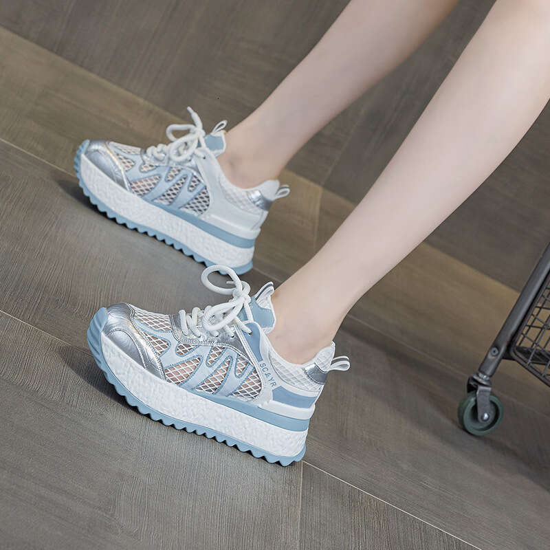 White Sneakers Height Increasing 2025 Casual Fashion Versatile Korean Style Thick Sole Breathable Mesh New Dad Women's Shoes