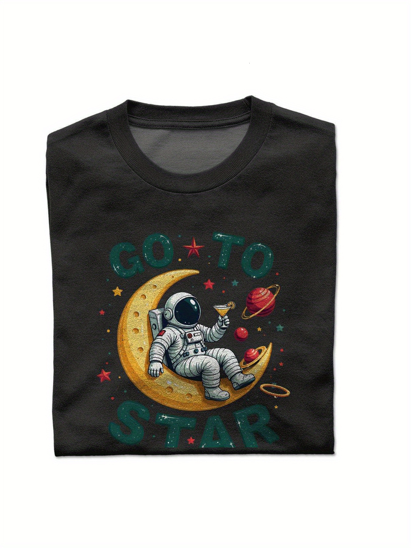 Dongdumaoyi Black Astronaut Short Sleeve Round Collar Men Adult Cotton T Shirts White S-3Xl Space 180G b658