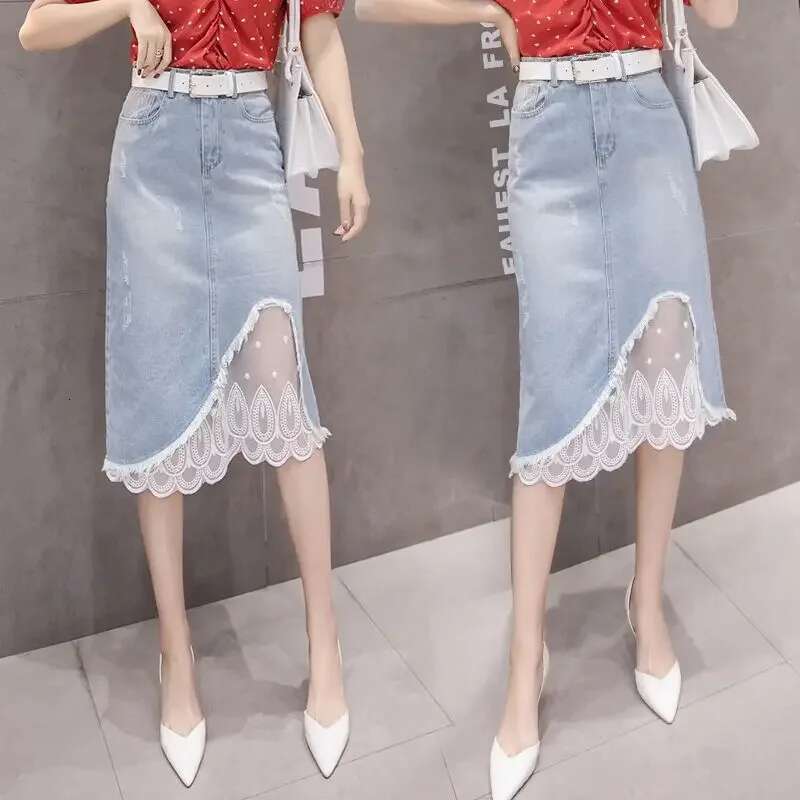 Jeans Skirts for Women Fashion Mesh Splicing High Waist Woman Denim Skirt Korean Style Luxury Elegant Y2k Vintage Clothing Sales
