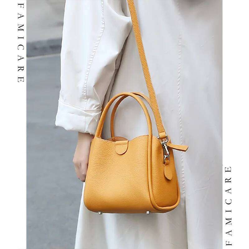 2025 New Summer Women Lady Fashion Small Bucket Handbag Genuine Leather Cross-Body Messenger Female Minimalist Shoulder Bag
