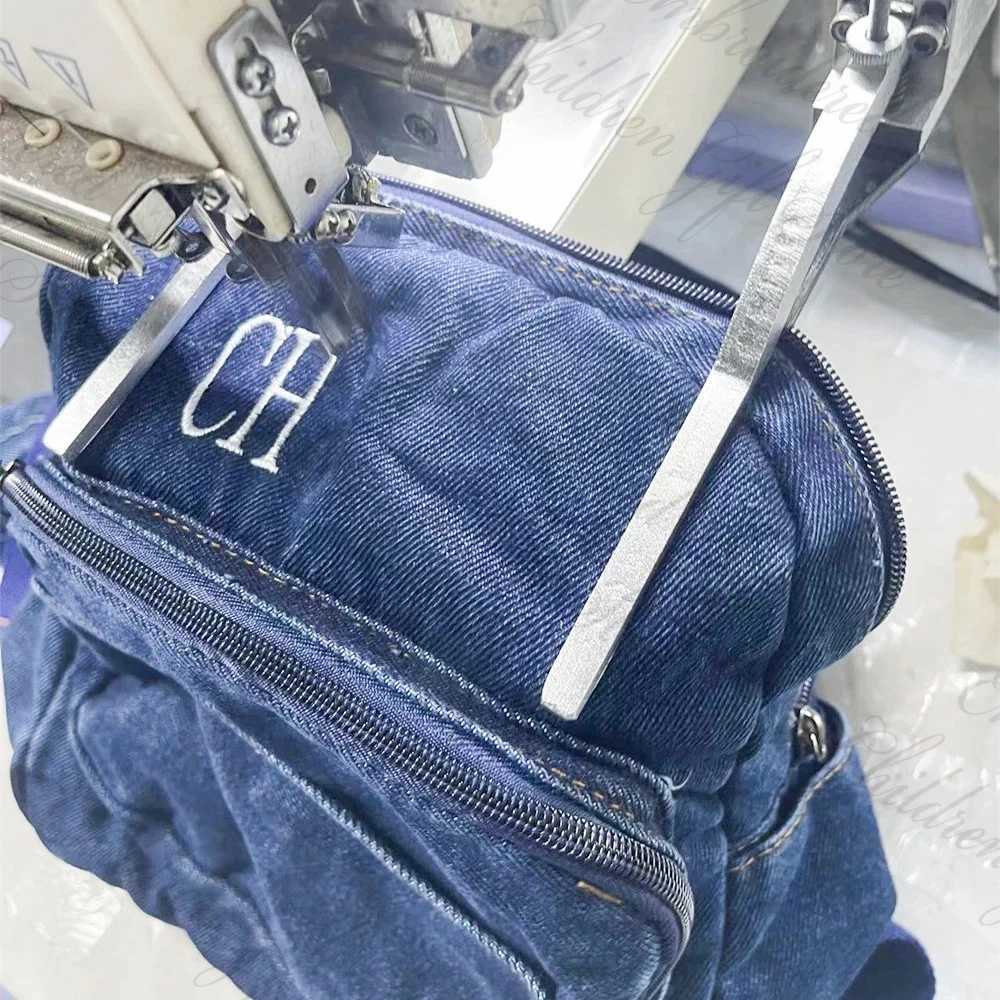 Free Shipping Embroidered Name Womens Denim Backpack Personalized College Student Bag Book Bag Customized Denim Canvas Backpack Z250617