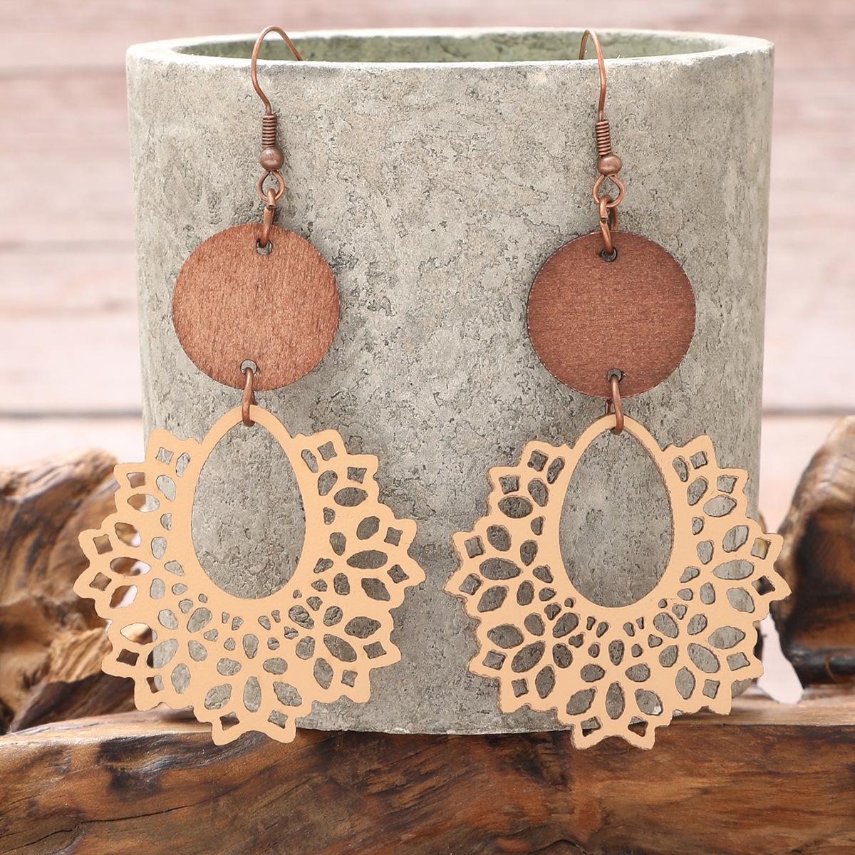 Bohemian Hollow Earrings - Irregular Lace - Inspired Wooden Chip Combination Ear Accessories