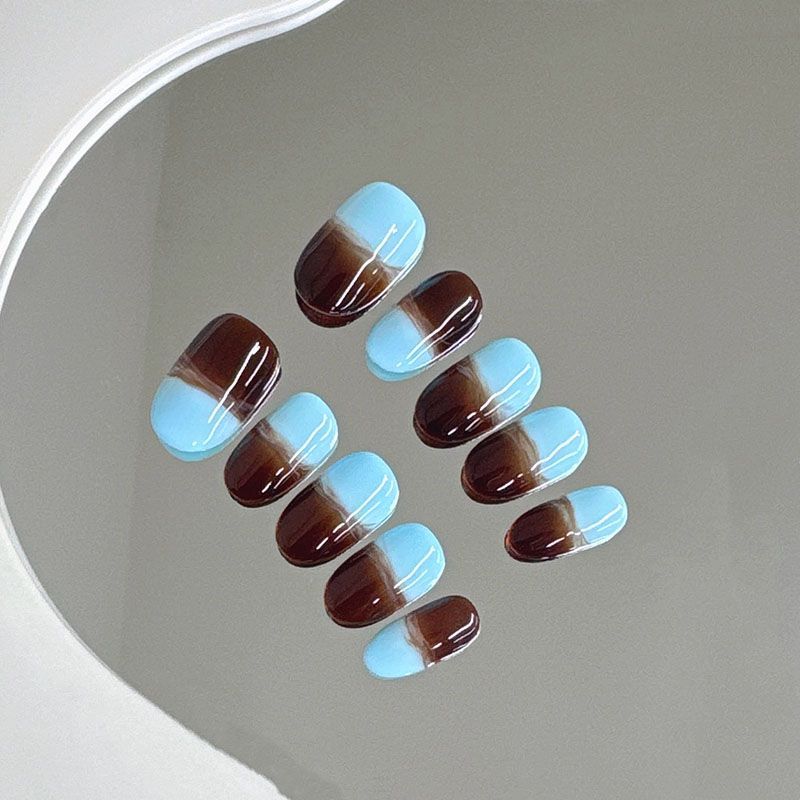 Wholesale irregular colored armor pieces, lake blue, clever brown, mixed, high-end feel, contrasting stitching, pure desire, fashion, white nail art