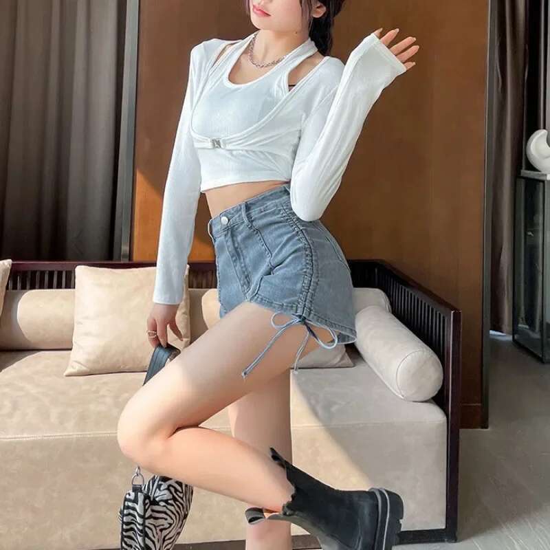 Sexy Drawstring Short Jean Pants Woman Youthful XL Harajuku Fashion 2000s Clothes Y2k Outdoor To Wear Hot Denim Shorts for Women