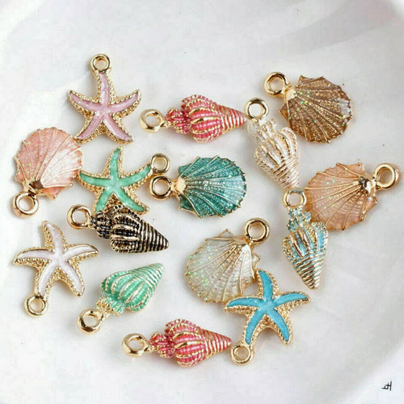 13Pcs/set Summer Beach Starfish Shell Charms Colorful Copper Pendants Jewelry DIY For Bracelet Necklace Earring Jewelry Making 250609
