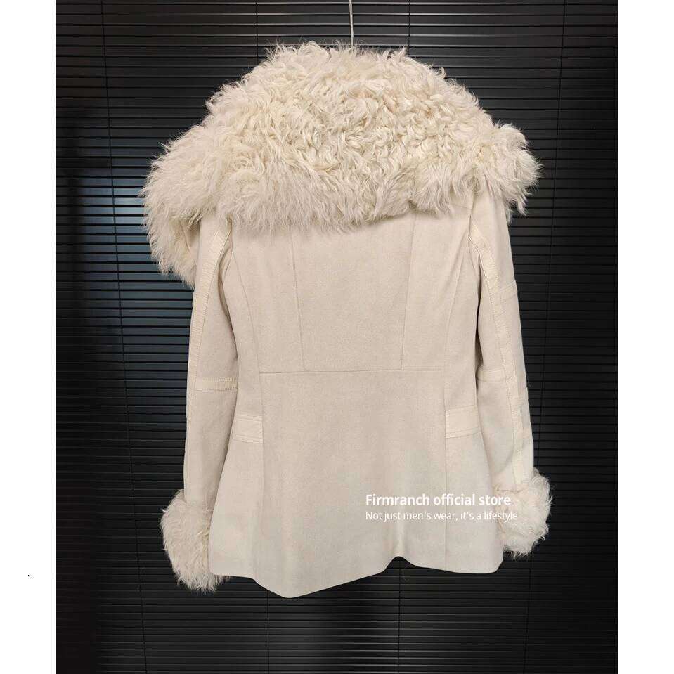 Firmranch Heavy Large Turn-down Collar Women's New White Eco-Friendly and Lamb Jacket Warmth Winter Double Face Fur Coat