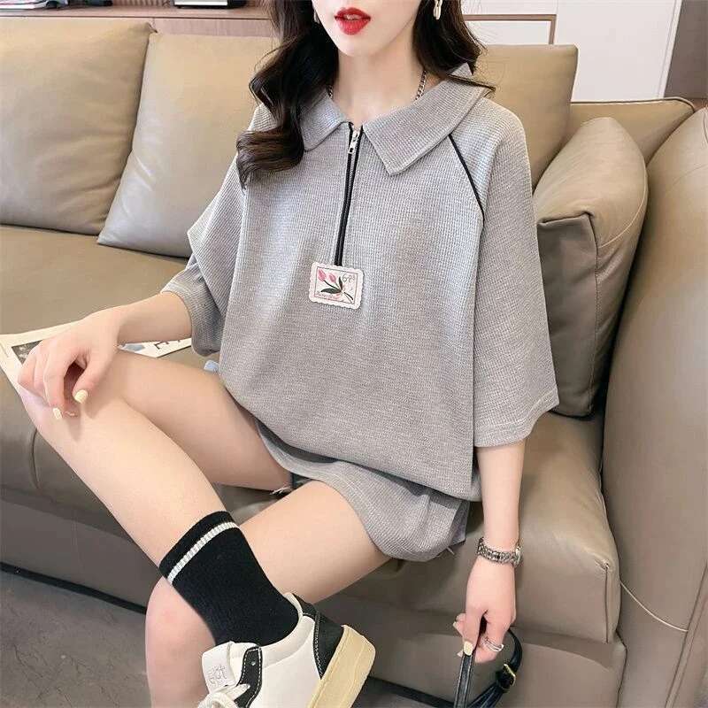 Summer Outfit Woman Tshirt Plain Polo Neck T Shirt for Women Womens Short Sleeve T-shirt Fashion 2025 Pulovers on Offer New Y2k