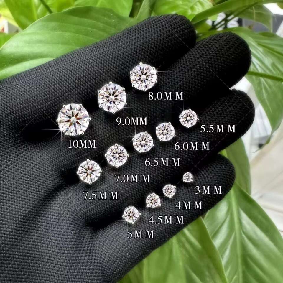 Moissanite Jewelry Factory Ear Rings 925 Sterling Silver Round Cut 4mm 5mm 6.5mm 8mm Moissanite Simple Four-Claw Stud Earrings