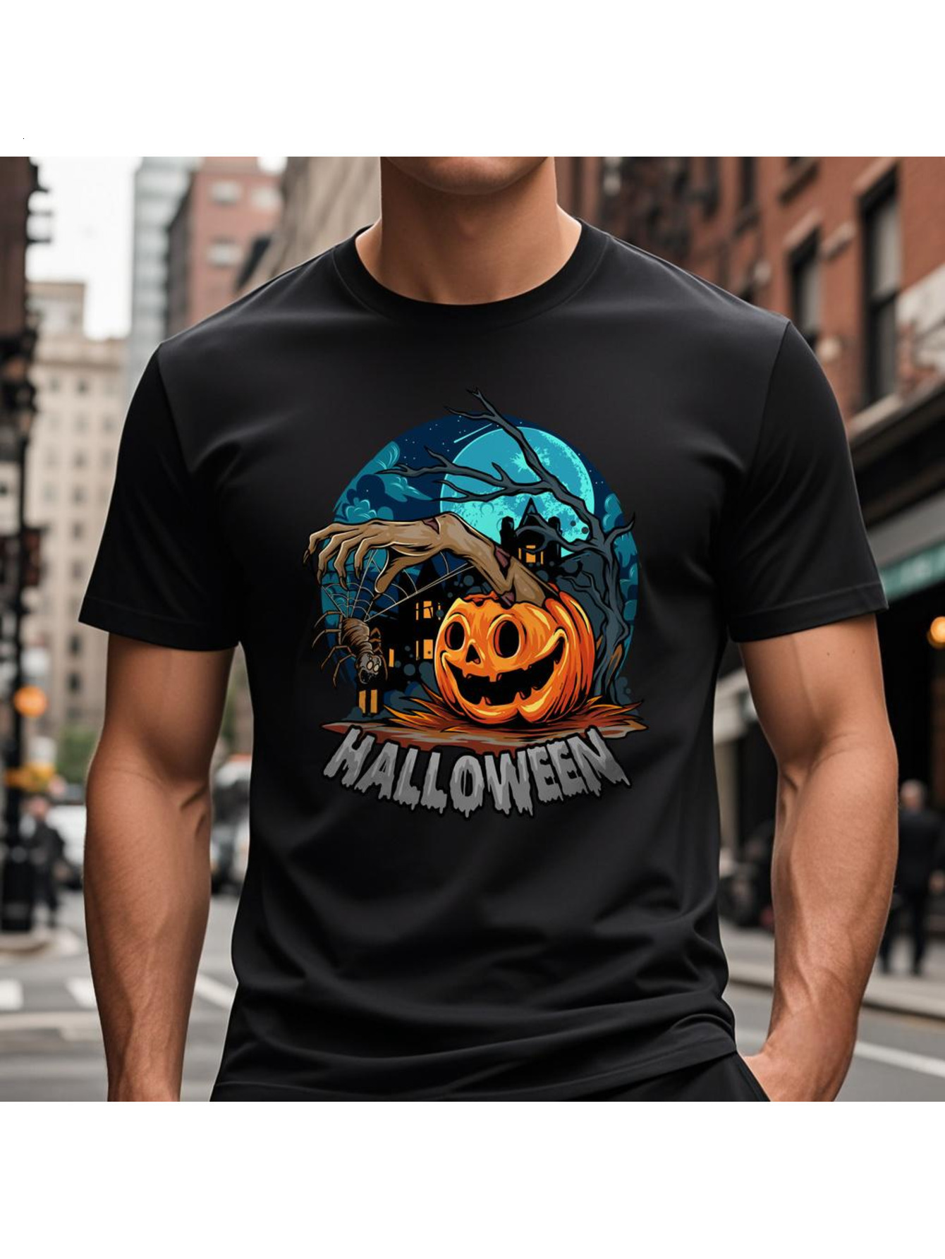 Dongdumaoyi Round Collar T Shirts S-3Xl Black Graphics Short Sleeve Men Cotton White Adult 180G Halloween 153e