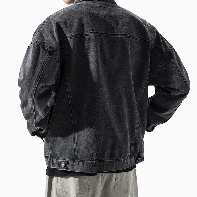 Mens Denim Jacket Blue Button Male Jean Coats with Embroidery Loose Big Size Worn Casual Cowboy Low Price Stylish Trendy 250616