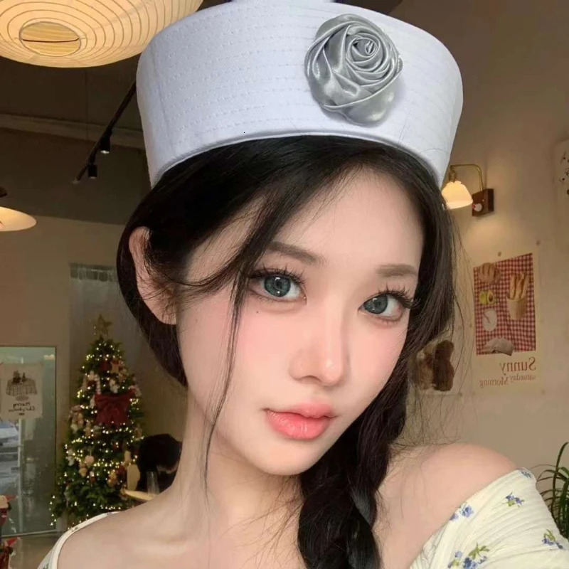 Japanese Rose Sweet and Cute Sailor Hat Spring and Summer Niche Simple Trend Flipped Brim Retro Versatile Solid Color Beret Cap 250604