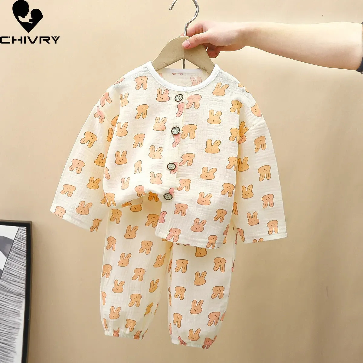 Kids Summer Thin Pajamas Sets Boys Girls Cartoon Three-quarter Sleeve Cotton Yarn Shirts with Pants Baby Loungewear 250617