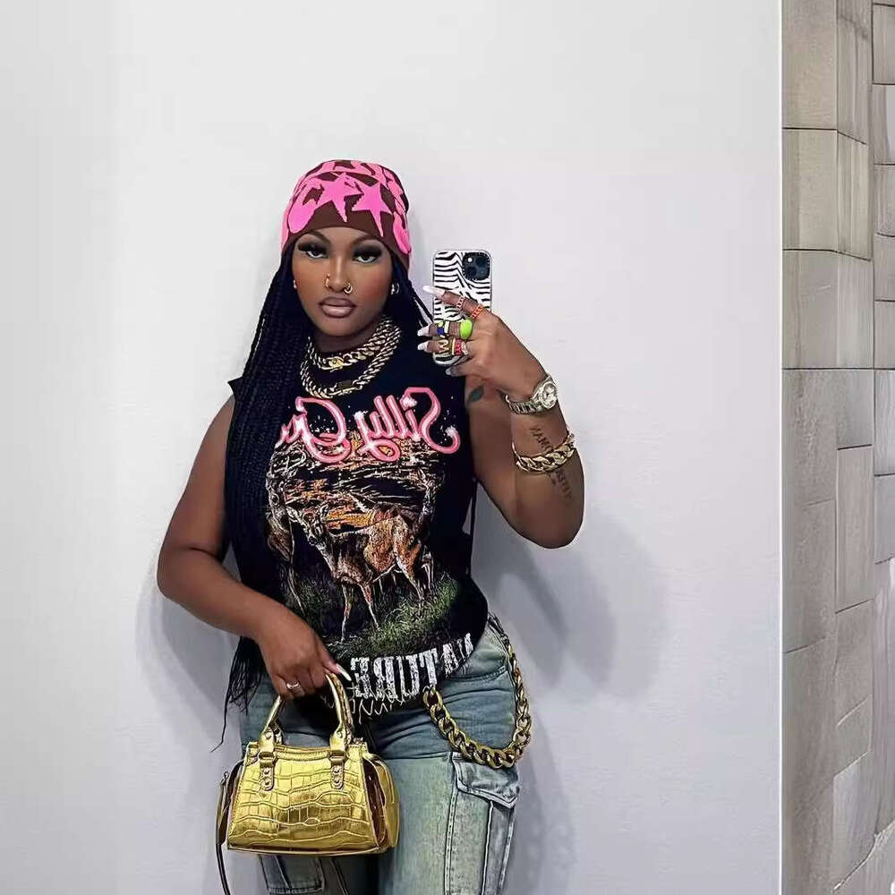 Summer New Slim Simple Fashion American Street Style Sleeveless Letter Print T-Shirt Vest Women's Clothing B5