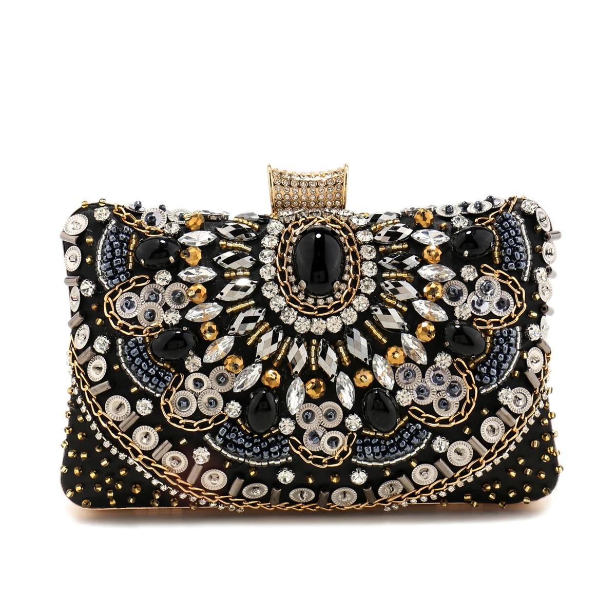 Embroidery Women Clutch Bags Beading Party Small Evening Black Color Satin Lady Handbags 250614