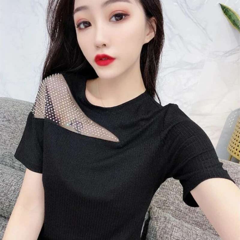Off Shoulder T Shirt for Women Summer Outfit Woman Tops Korean Reviews Clothes Cheap Kpop Many 2025 High Quality Y2k Clearance