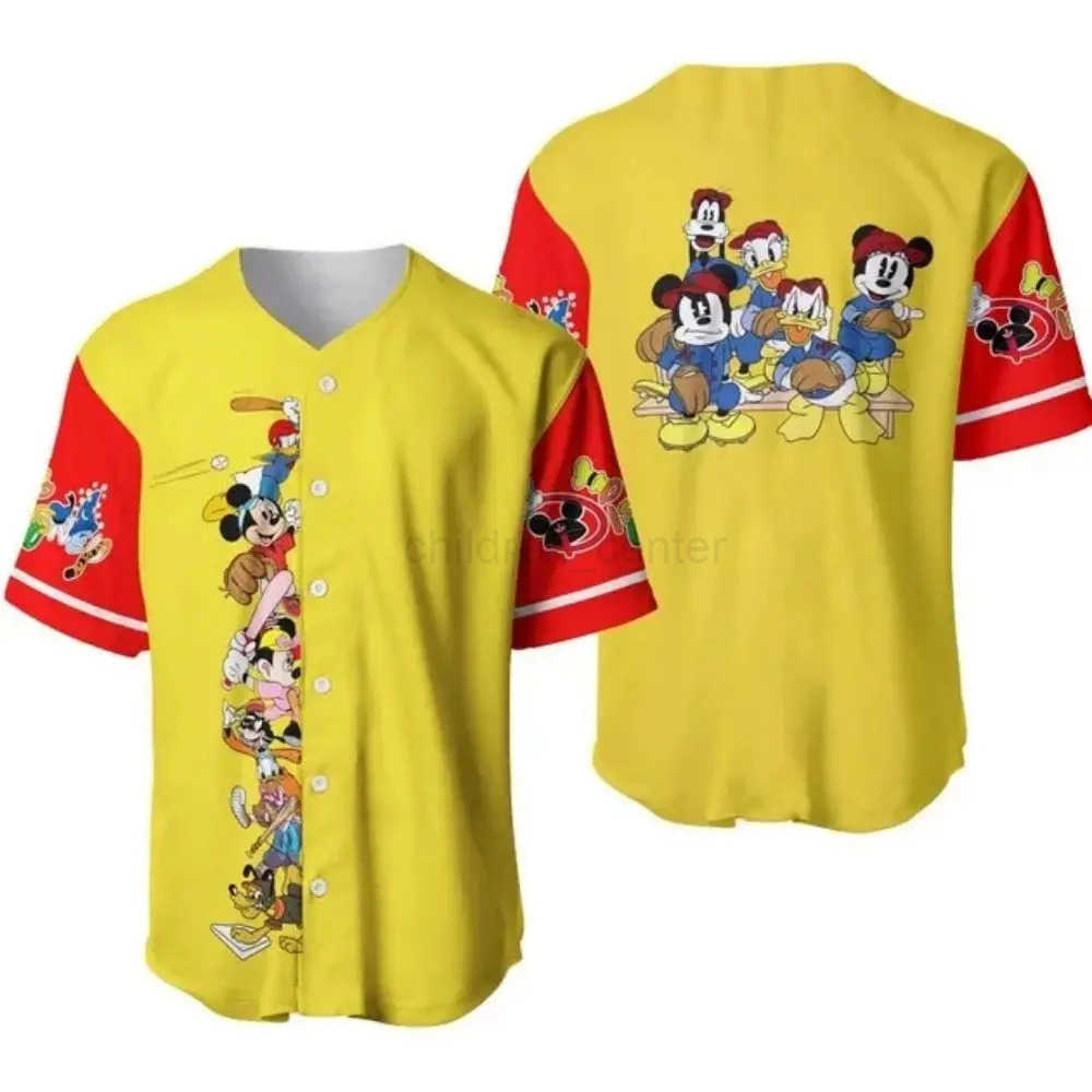 Disney Mens and Womens Mickey Mouse Baseball T-shirt Short-sleeved shirt Disney Family Baseball T-shirt Casual Sportswear W250617