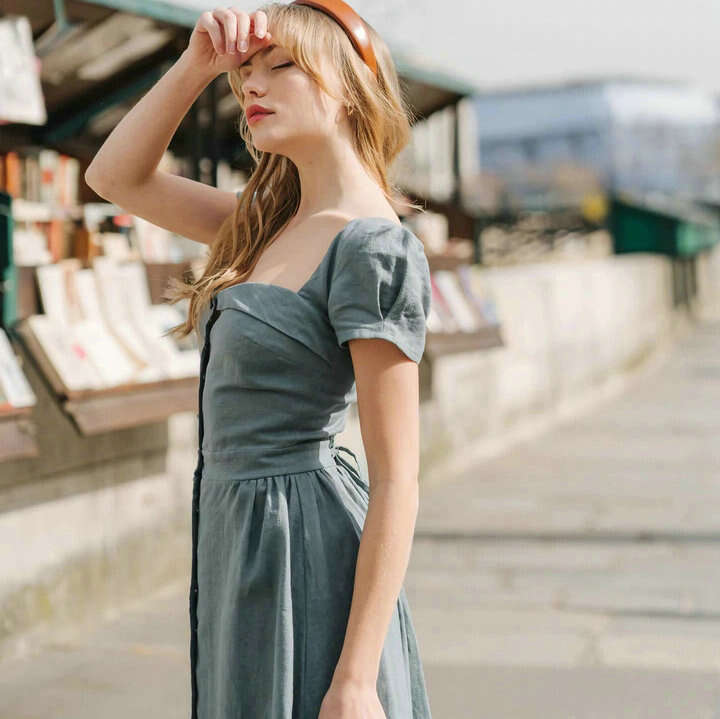 Dresses for Woman Party Vestido Dresses for Woman Dress Di Shi 427 Summer New 2025 Solid Color Square Neck Short Sleeve Linen Niche French Dress