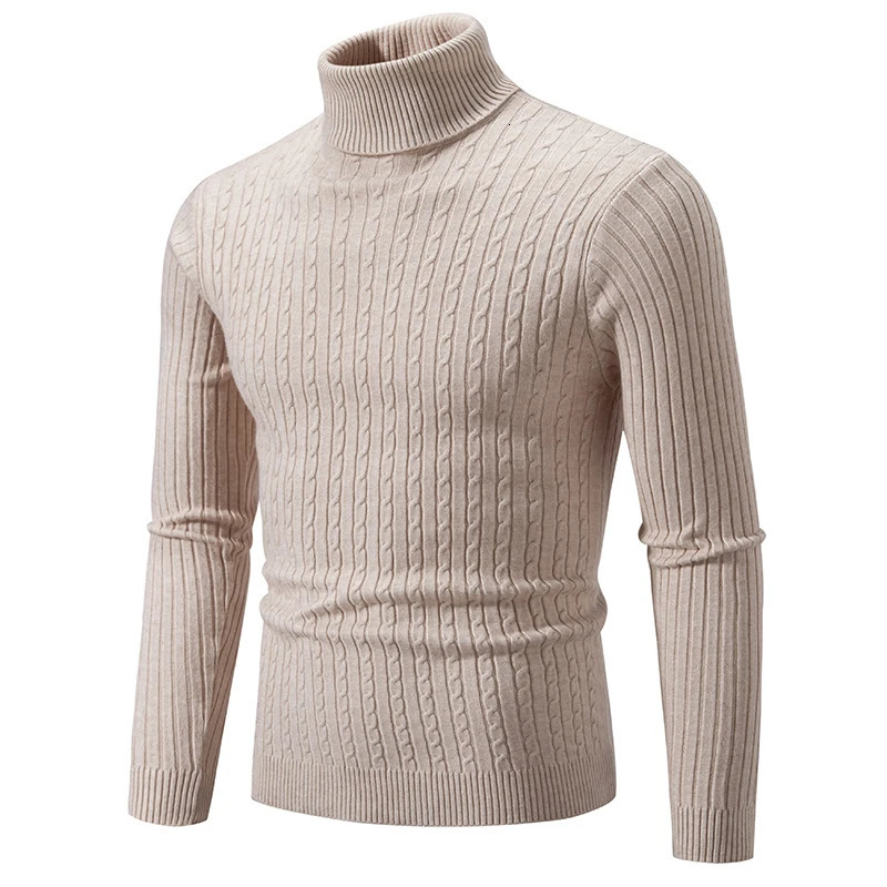 Mens High Neck Sweater Solid Color Pullover Knitted Warm Casual Turtleneck Sweatwear Woolen Mens Winter Outdoor Tops 250616