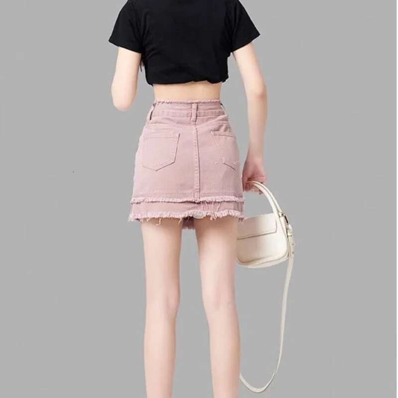 Tight Zipper High Waist Midi Gyaru Pink Cute Woman Denim Skirt Mini Kawaii Wrap Short Blue Jeans Skirts for Women Modest Vintage