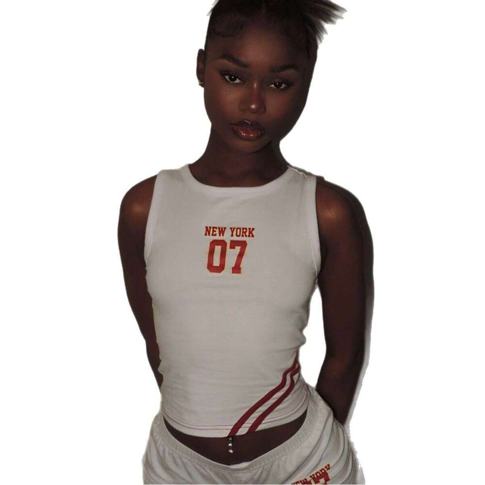 Summer Crop Short Letter Number Print Tank Top High Waist Ultra Shorts Set B5