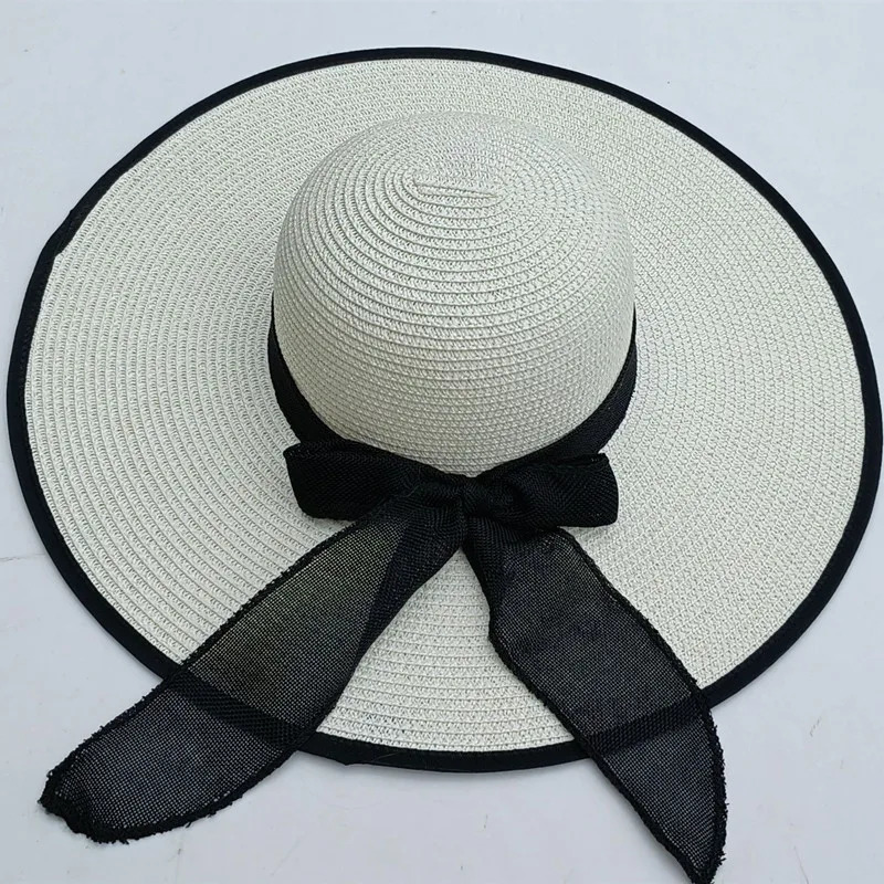 Summer Womens Bowknot Straw Hat Beach Big Brimmed Hat Foldable Travel Seaside Vacation Travel Outdoor Sunscreen Caps 250616