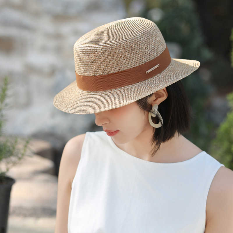 Summer Hat for Women, Beach Raffia Hat, Sun Protection, Sunshade, Woven Flat Top Hat, Large Head Circumference Sun Hat 250615