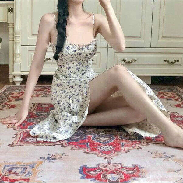 Dresses for Woman Party Designer Dresses Fulllace Black Dress N665 # 2025 Floral Strap Tie Linen Sexy Split Beach Vacation Style Pure Desire Dress