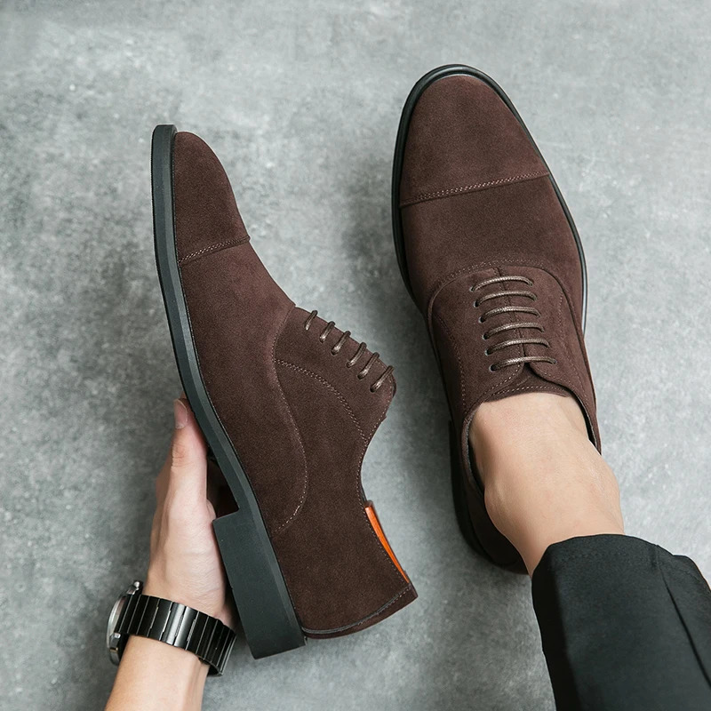 Arrival Men Pointed Toe Casual Suede Leather Shoes Male Lace Up Oxfords Wedding Dress Formal Flats Footwear Zapatos Hombre 250612