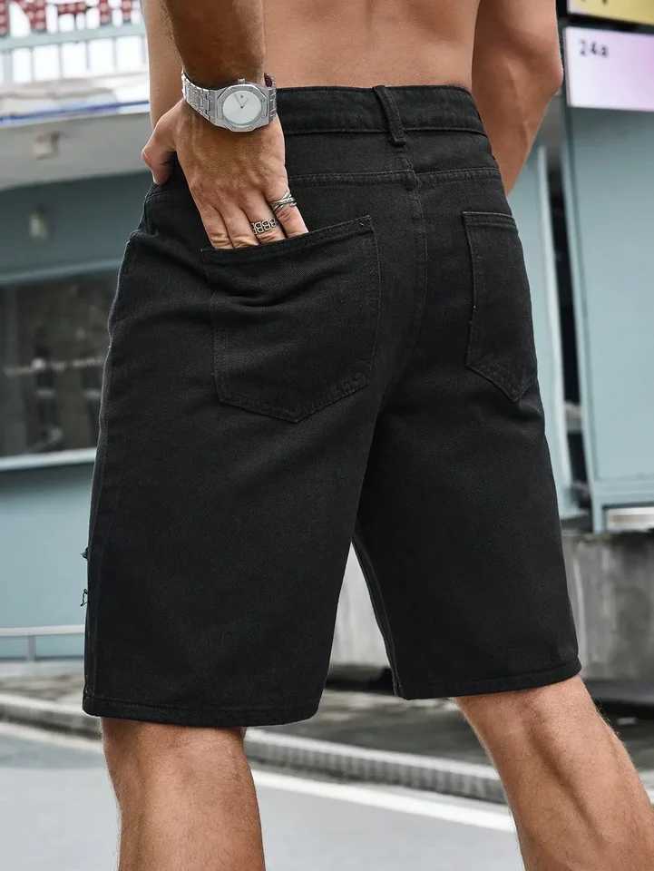 Men Summer Stretchy Denim Shorts Jeans For Men Streetwear Letter Ripped Knee length Baggy Comfort Cargo Casual Shorts Pants Jean Z250617