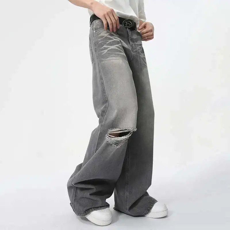 IEFB Summer Mens Wear Jeans Straight Wide Leg Denim Pants Casual Loose Contrast Color Male Bottoms Clothing 2025 9C5977 250616