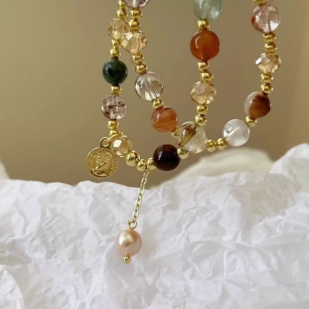 Double Layer Natural Stone Freshwater Pearl Beaded Bracelet for Women, Light Layered Bracelet, High-end Jewelry
