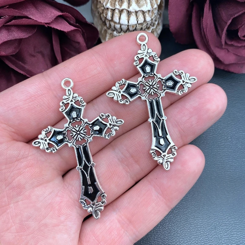5pcs 55*36mm Gothic Enamel Bloody Red Black Cross Charms Charms Fit Jewelry Making DIY Jewelry Findings 250609
