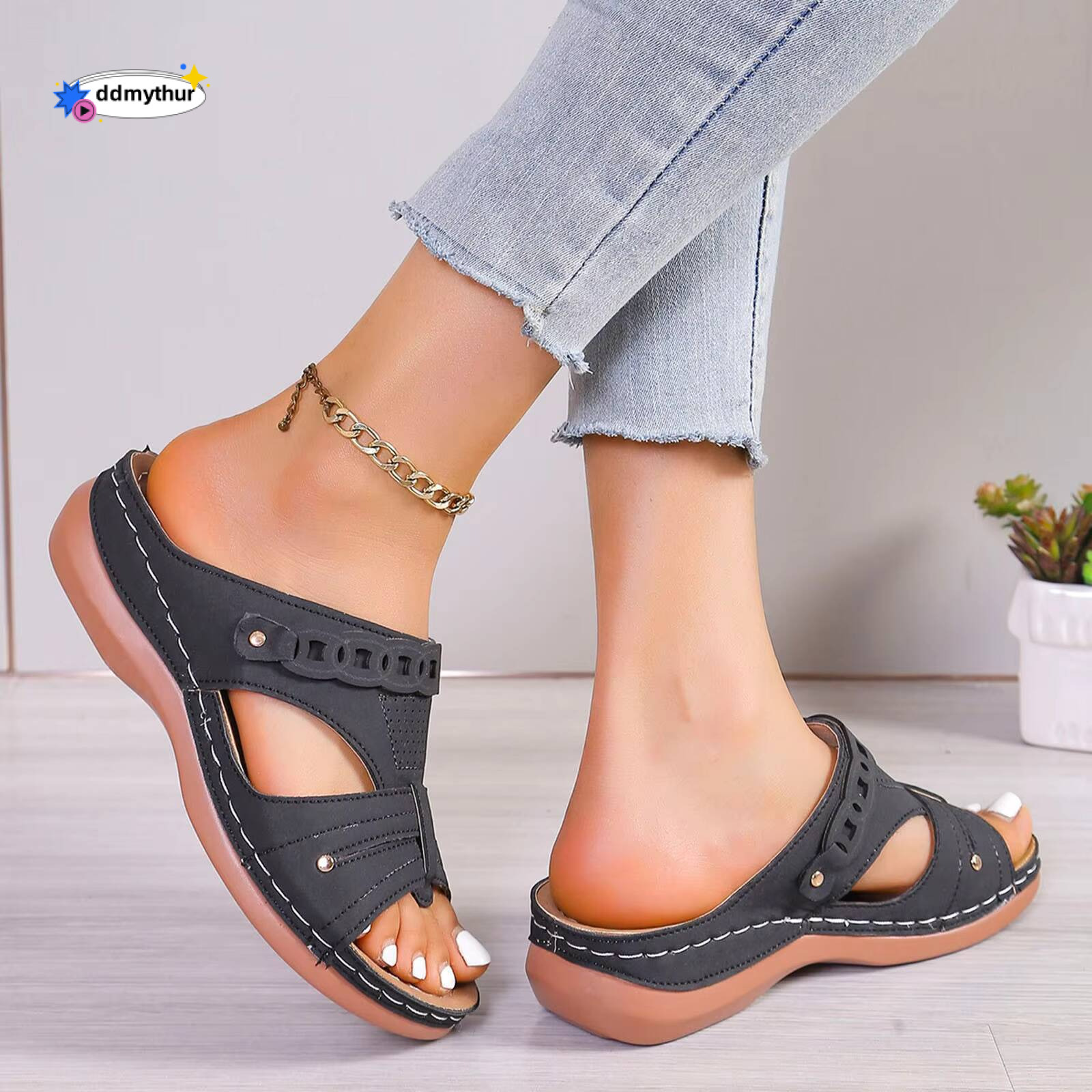 Socks For Women Washable Summer Fashion Open Toe Slope Heel Leather Solid Color Sandals Womens Cute Slippers 2024 ddmythur