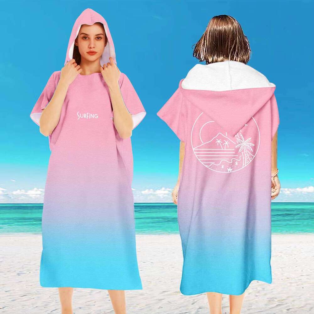 High Quality Microfiber Hooded Poncho Bath Towel Quick Dry Striped Weaving Pattern Printed For Adult Children