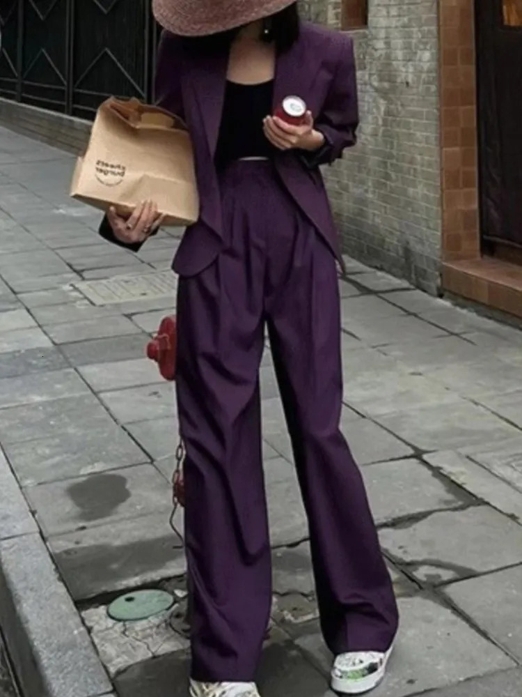 Fashion Ladies Pantsuit Formal Women Office Business Work Wear Blazer and Trousers Purple 2 Piece Set Female Clothes Outfits 250612