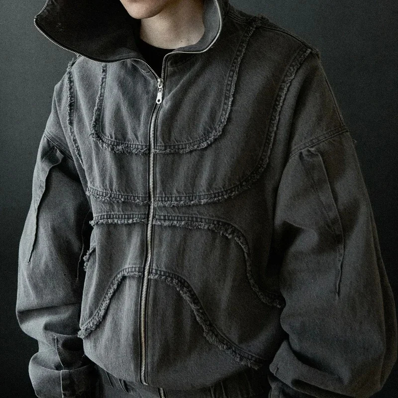 Y2K Denim Jacket American Splicing Style Gothic Vintage Trend Unisex Streetwear Punk High Street Oversized Leisure Zip Up Hoodie 250616